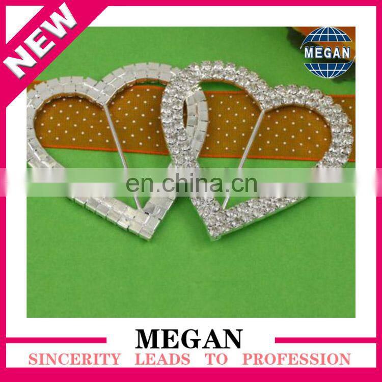 Double row rhinestone heart buckle for Wedding Invitation Ribbon
