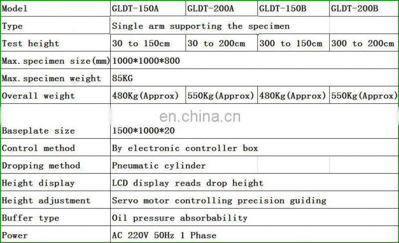single arm carton damage fall drop test equipment