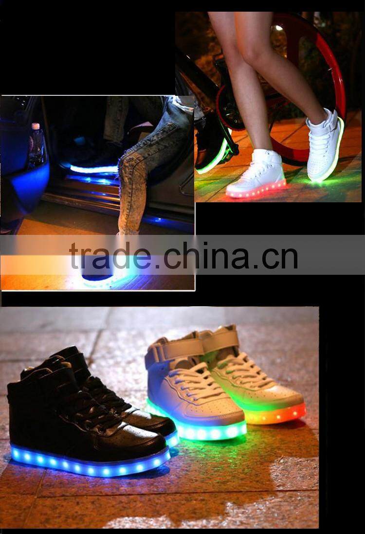 2016 New Wave pure black/white sport casual shoes with 7 colors LED luminous lights and USB charger cable