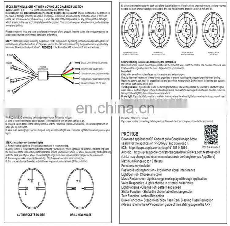 New Double Sides LEDs Wheel Ring Light 15.5 inch Car Truck RGB Control Multicolor
