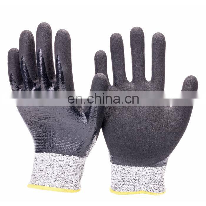 HPPE cut resistant latex crinkle palm coated gloves with excellent grip CE EN388 cut level 5