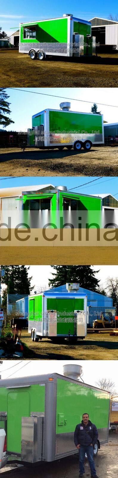 Green Biaxial food truckMobile Kitchen Tail Gate Food Vending Concession Trailer