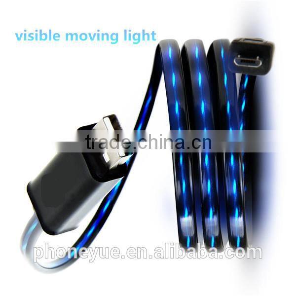 visible led flowing moving running light el micro usb cable for samsung
