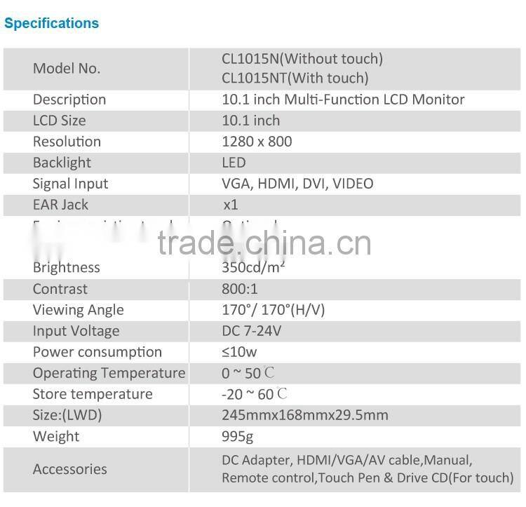 10.1 inch image flip display with resistive touch VGA AV interface Wonderful price
