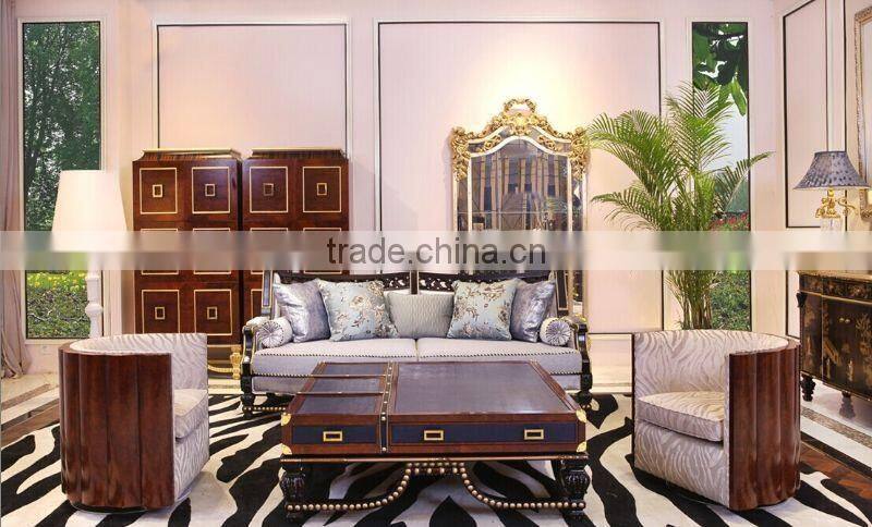 Neoclassic living furniture set wood frame fabric sofa gold length mirror
