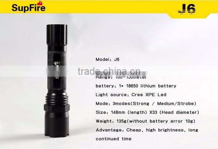 Supfire J6 Rechargeable Led Flashlight 3 Modes Portable Torch