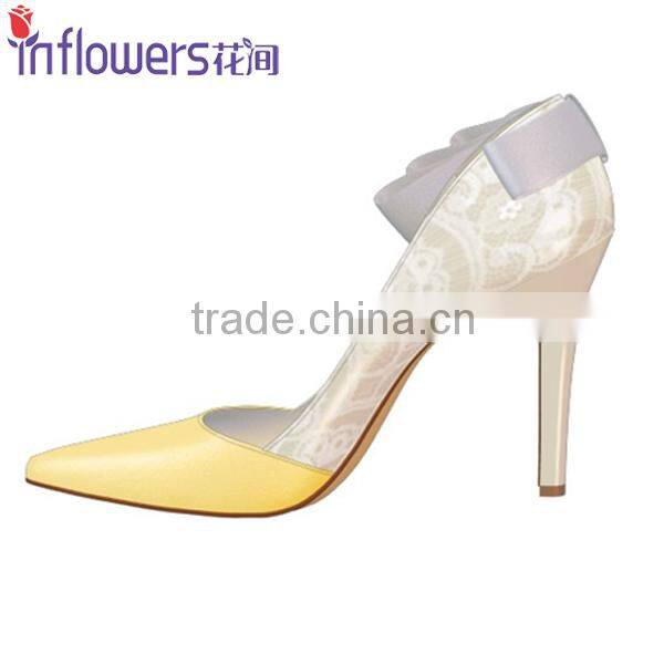 Genuine leather pointed toe fashion design ladies high heel shoes with bowtie back