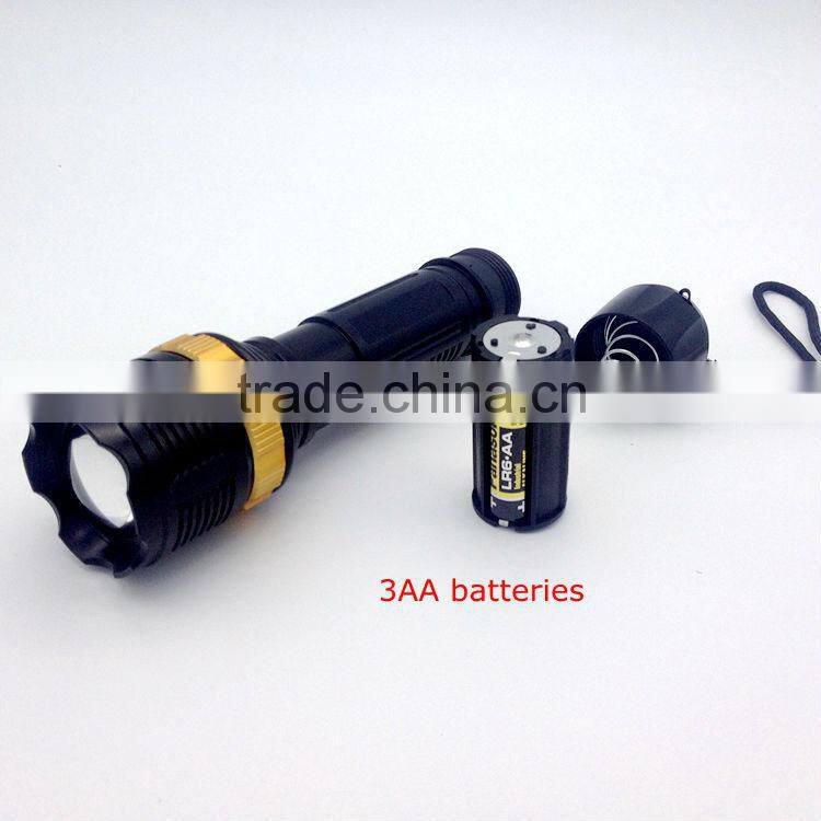 1W powerful led Zoom adjustable flashlight powered by 3AA batteries