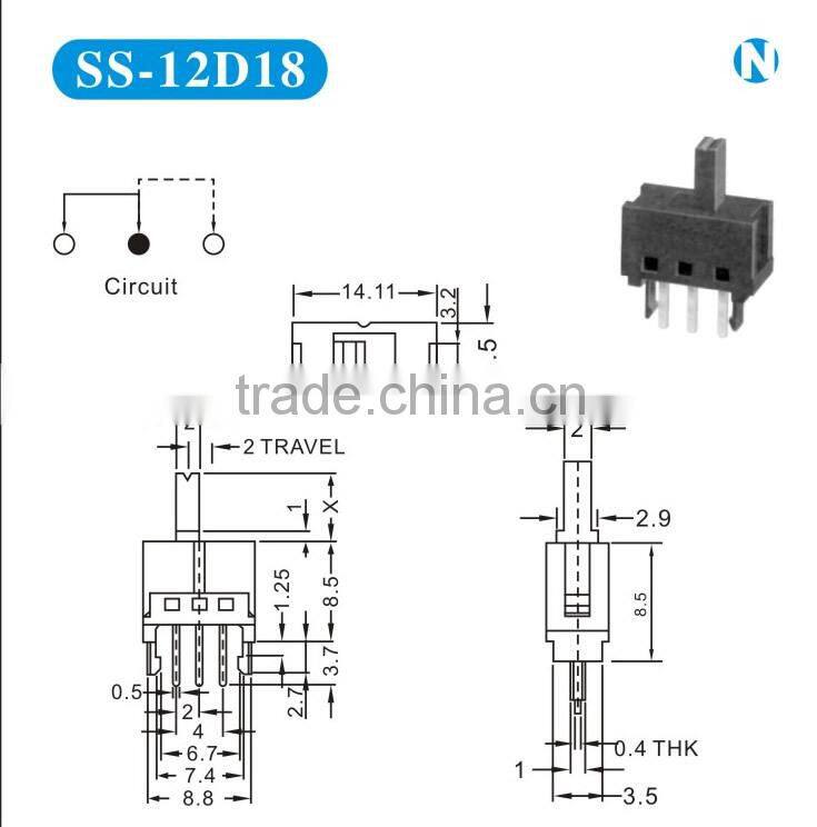 High quality 1P2T 0.3A 50V DC slide switch