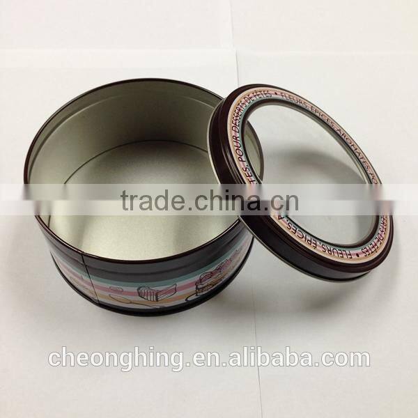 Round tin box with window