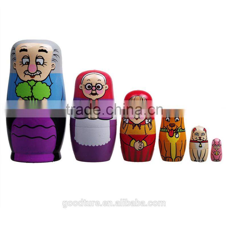 6PCS Wooden Russian Hand Painted Nesting Dolls Babushka Matryoshka gift Ethnic Doll The Enormous Turnip Theme