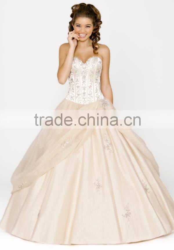 New Design Sweetheart Floor Length Applique Champagne Stain Quinceanera Dress HAQ-004