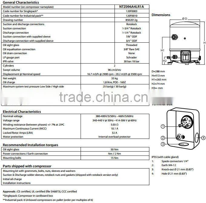 NTZ96 hermetic reciprocating Maneurop compressor