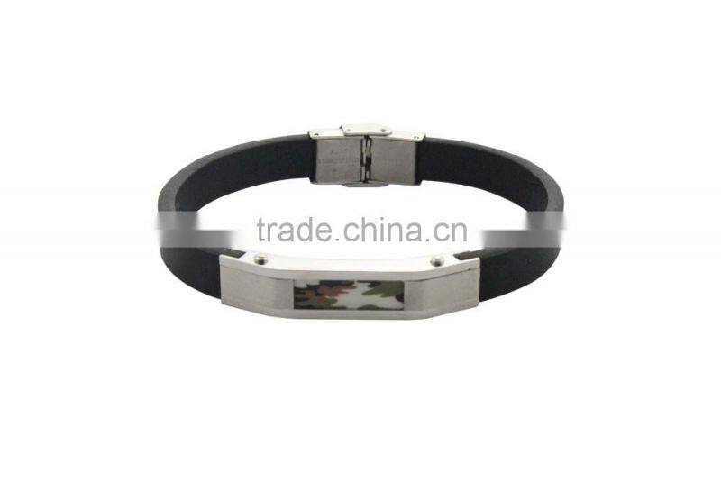 stainless steel plated black color with black genuine leather italina style bracelet