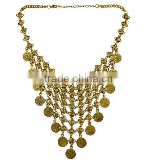 New Gypsy Boho Ethnic Silver Plated Alloy Coin Tassel Charm Necklace