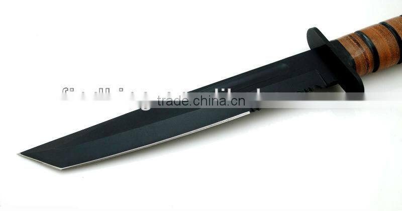 OEM stainless steel fixed blade survival knife with leather handle