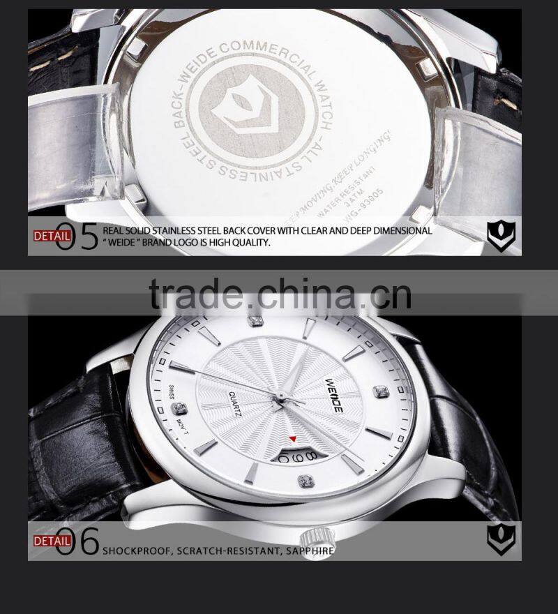 WEIDE Genuine Leather Waterproof Swis s Quartz Mens Luxury Watch