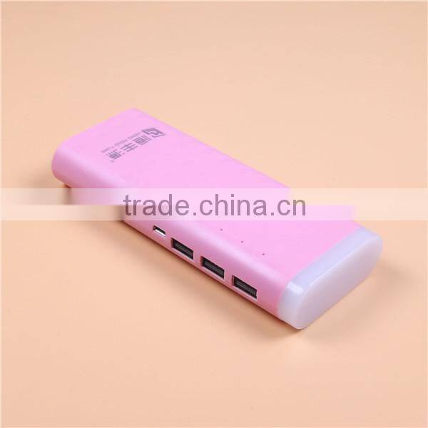 Factory Wholesale 15000mAh 3 USB Power Bank with Big Torch Light