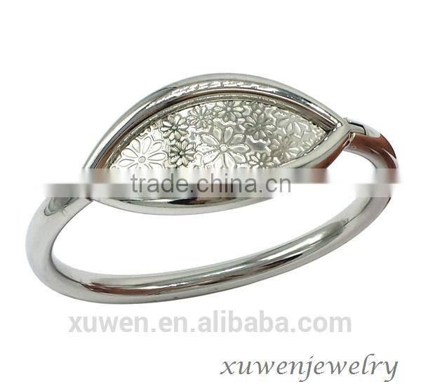 polish finish engraved flowers steel time bracelet