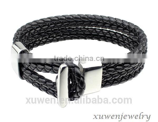 high end manufacturer stainless steel leather bracelets with magnetic clasp