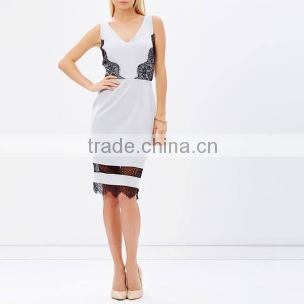 Wholesale Lace Insert Pencil Design Dress Women Clothes