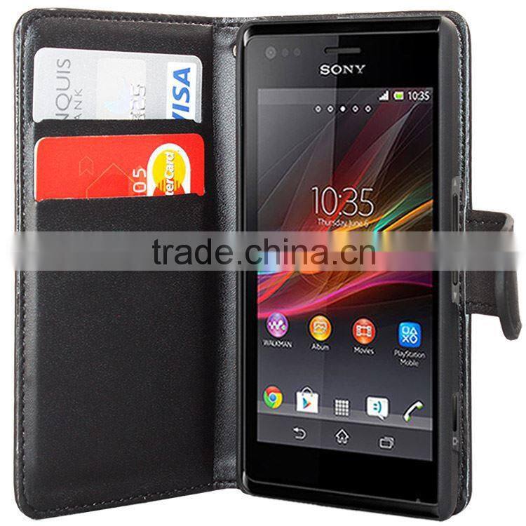 PU Leather Wallet Flip Case For Sony Xperia M C1904 ,Wholesale Leather Case With Credit Card For Sony Xperia M-C1904