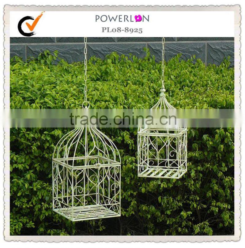 Antique Set Of 2/S White Outdoor Wrough Iron Garden Home Bird Cage