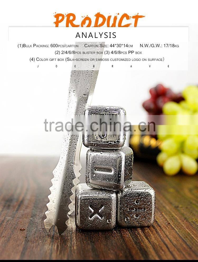 Brand new design reusable stainless steel ice cube, ice whiskey stone, with notation logo