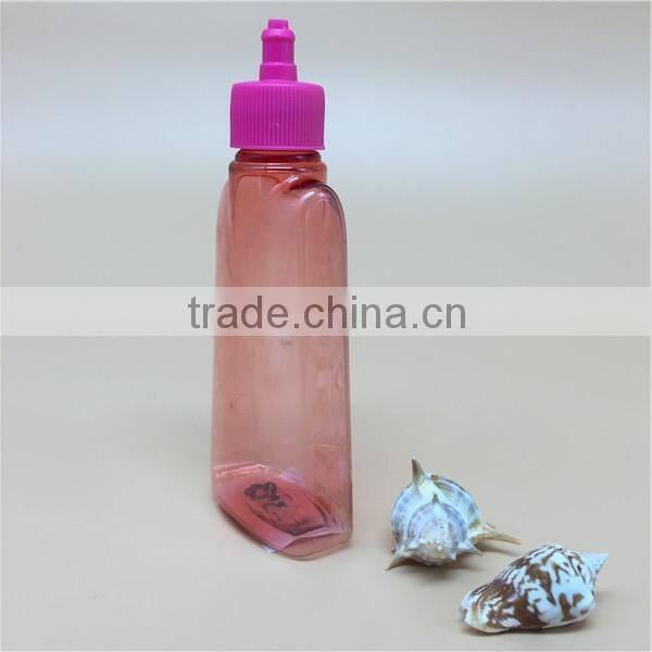 150ml 5oz transparent red flat plastic bottle for cosmetics use with caps