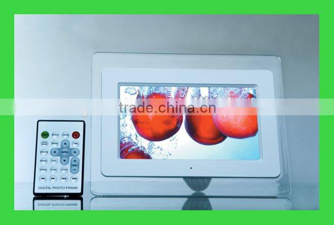 frame glass with 7inch digital picture frame with shine piano ABS frame