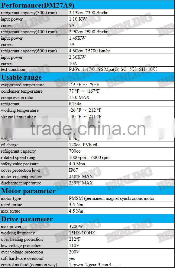DM27A9 27cc 220VAutomotive dc air conditioner compressor for electric car