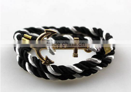 Leather Rope Stainless Steel Gold Anchor Bracelet/Hook Bracelet Anchor Wholesale