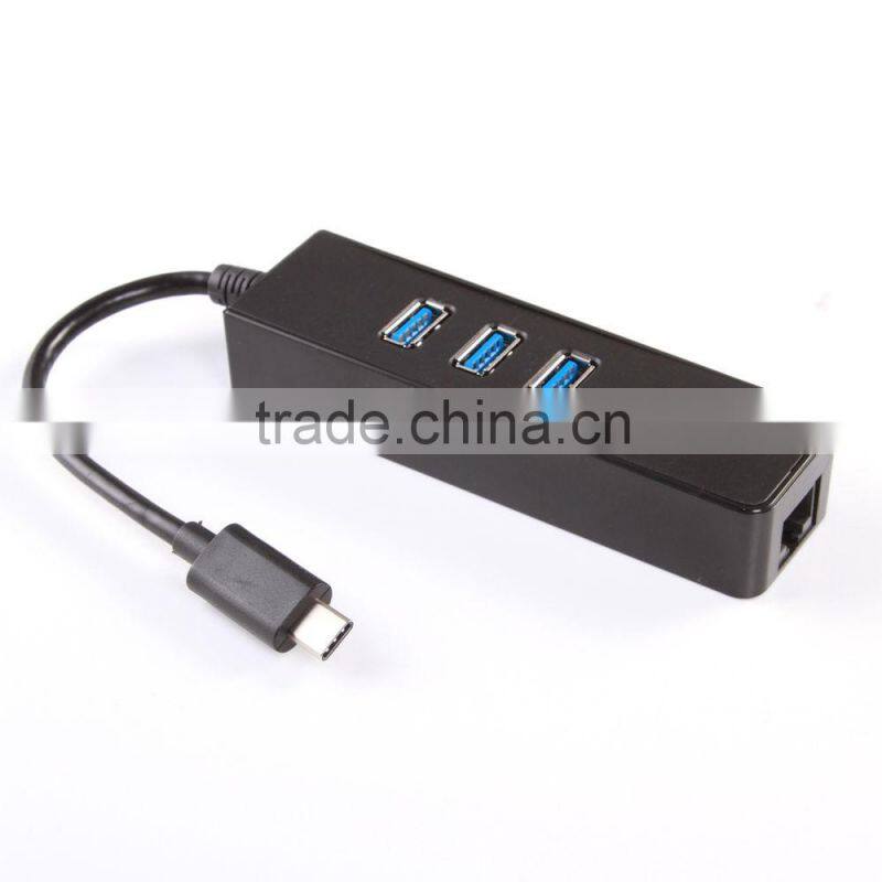 USB 3.1 Type C USB-C to 3-Port USB 3.0 Hub w/ RJ45 LAN Gigabit Ethernet Adapter