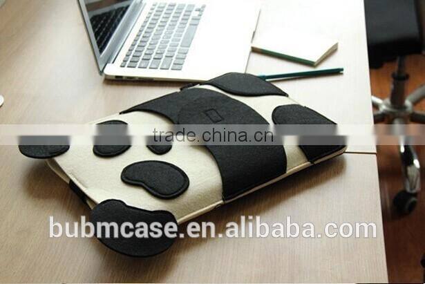 Fashion Black 9.7 inch Wool Felt Tablet Case Cute Cartoon Panda Tablet Bag