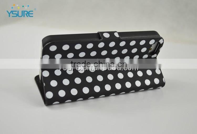 Simple Style PU leather case For iPhone 5c with White Spot , big magnet and support ability that easy to watch video