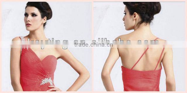 Sweetheart Ruffle Beaded One-shoulder Chiffon Ladies Party Wear Gown