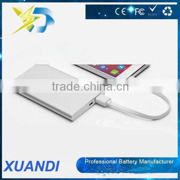 Utral thin polymer 5000mah power bank with cable for cellphone