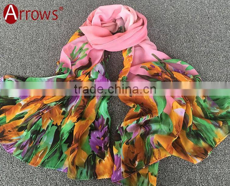 2016 Fashion Ladies Flower Print Chiffon Viscose Fashion Scarf Shawls and Stoles Solid Color