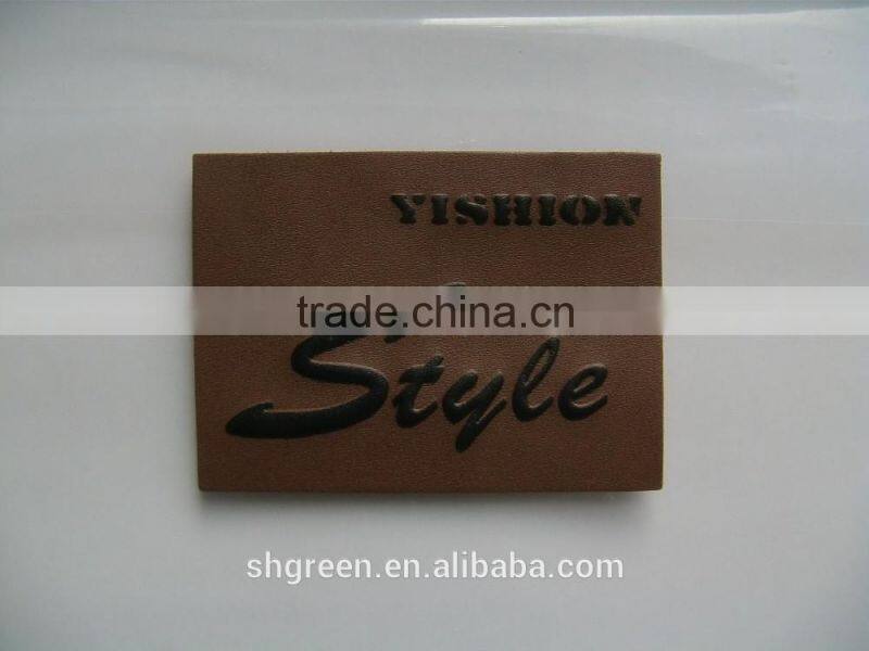Soft debossed company name leather tags for suits