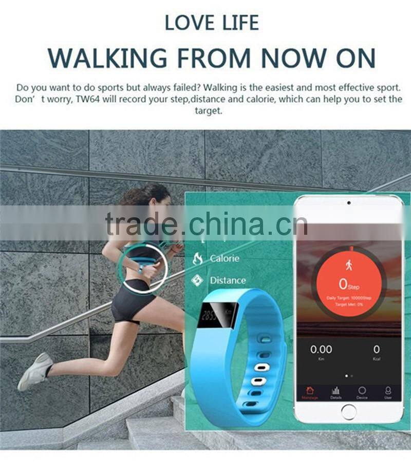 Newest TW64 Fitness Tracker Bluetooth Smartband Sport Bracelet Smart Band Wristband Pedometer For iPhone IOS Android PK Fitbit