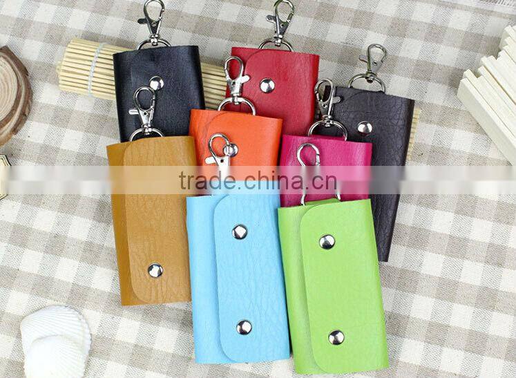 2014 New Portable Women Men PU Leather Key Wallets Case Holder Purse Organizer Bag 6 Key Rings for Car Door Drawer Lock Keys