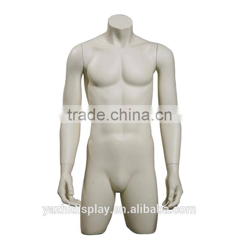 Displaying fiberglass half body male and female mannequin torso