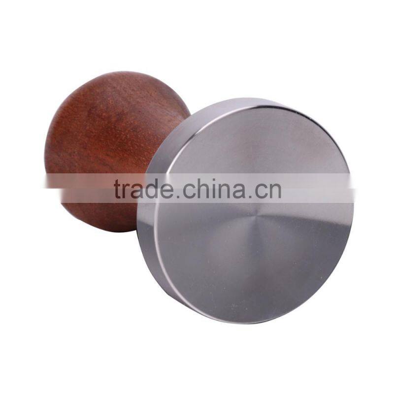304 Stainless Steel Calibrated Pressure Tamper For Coffee And Espresso With Wooden Handle Brown