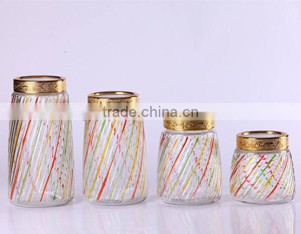 4pcs round glass jar with handdrawing