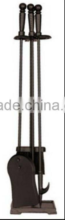 antique mechanical cast iron fireplace tools set