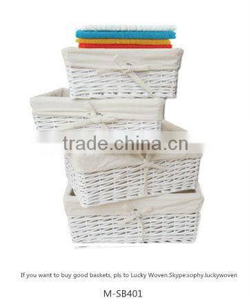 white wicker storage basket with cotton liner (factory supplier)