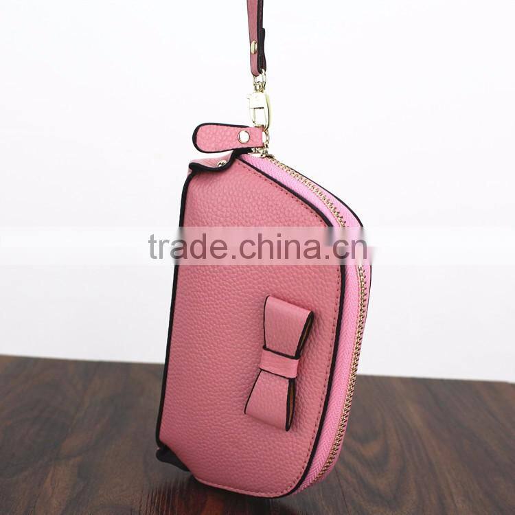 First Genuine leather Bow leather purse makeup Cosmetic Bag shell