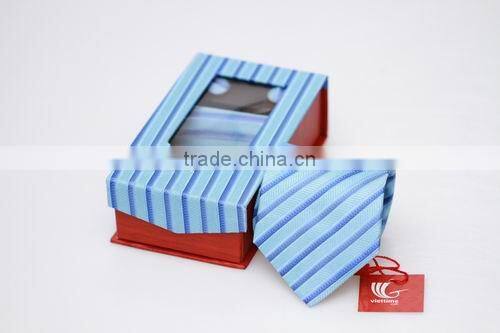 Set of neck tie, cufflinks and handkerchief with various colors and design, elegant but cheap