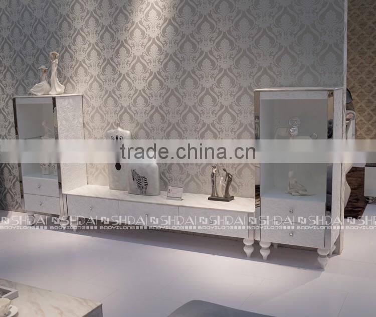 Pure white marble tv stand with special pattern in side LV-E805