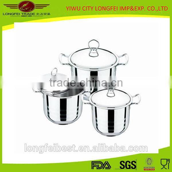 3pcs cylindrical stainless steel soup pot set with steel string handle